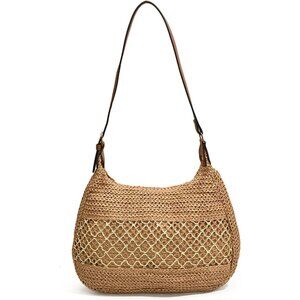 Women Straw Beach Bag Large Summer Woven Shoulder Purse with Zipper
